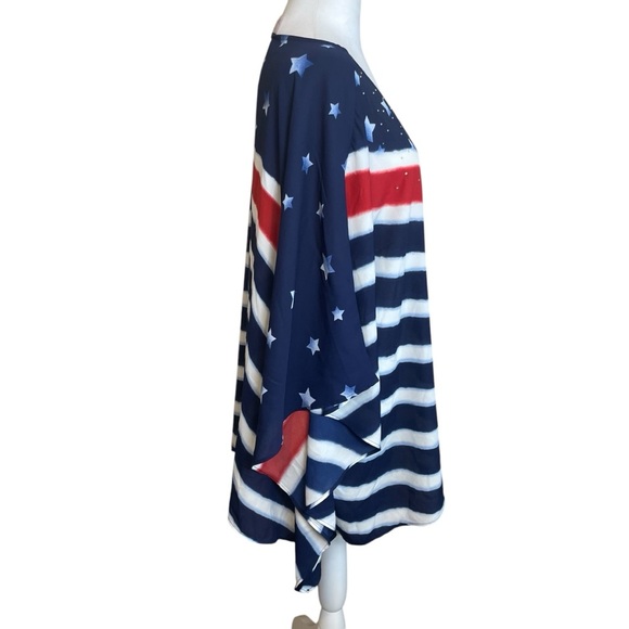 Quacker Factory Scarf Top Womens 2X Caftan Poncho Patriotic Flag Americana QVC - Picture 5 of 11